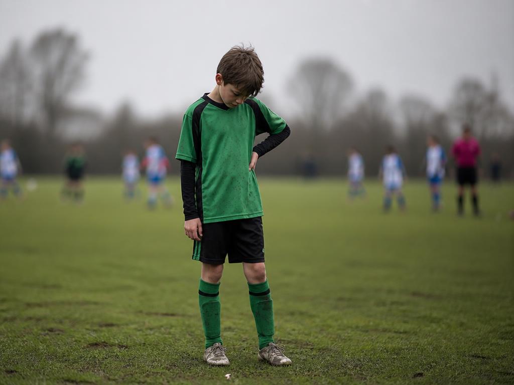 A young player looking down after a mistake